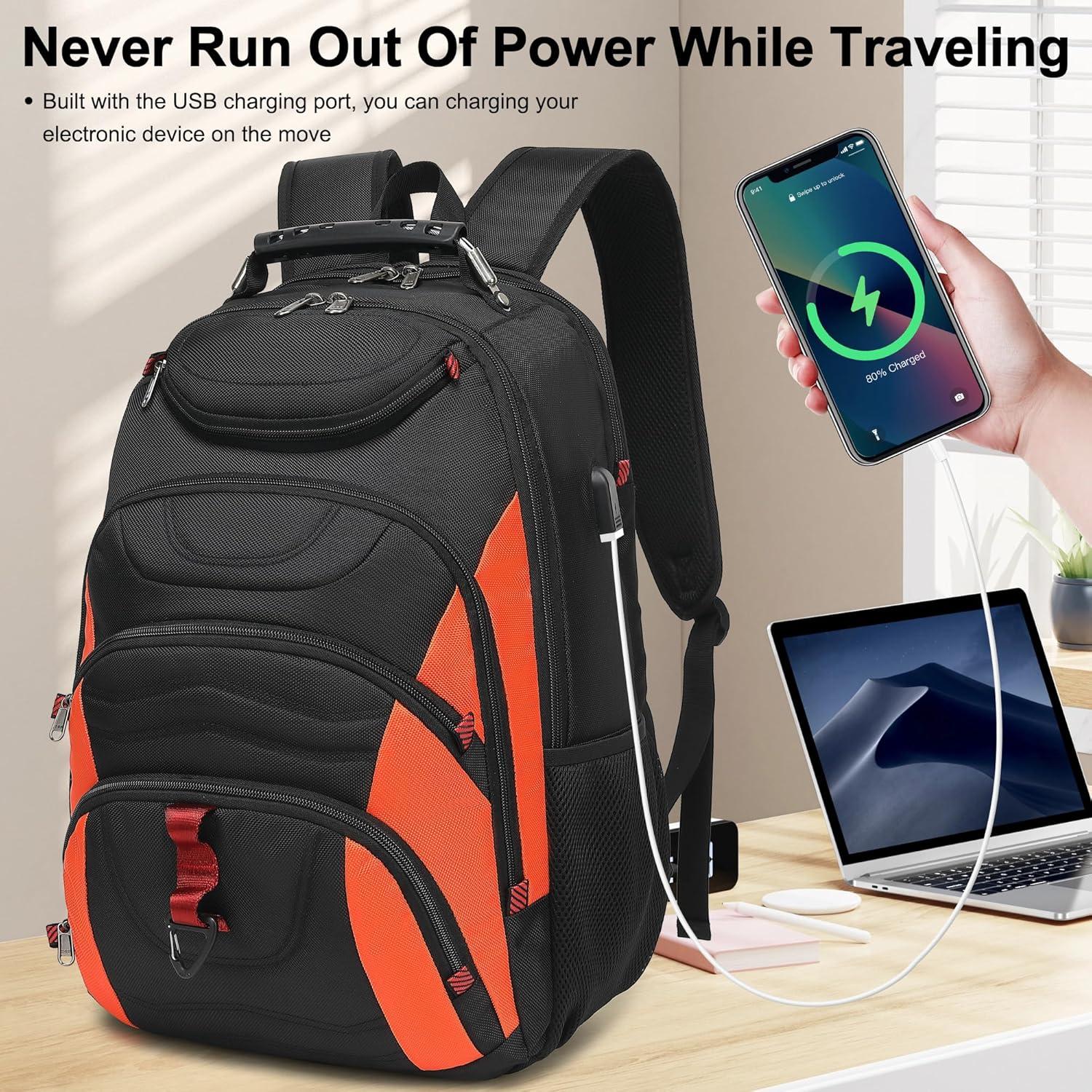 Mochila Boavan para Laptop 17.3" Impermeable Negro/Naranja