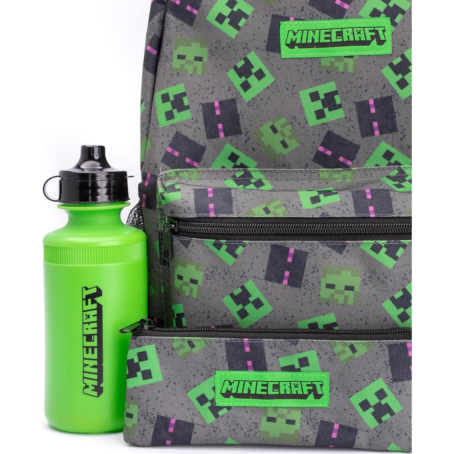 Mochila Escolar Minecraft 4 Piezas Gris - Creeper, Zombie, Enderman