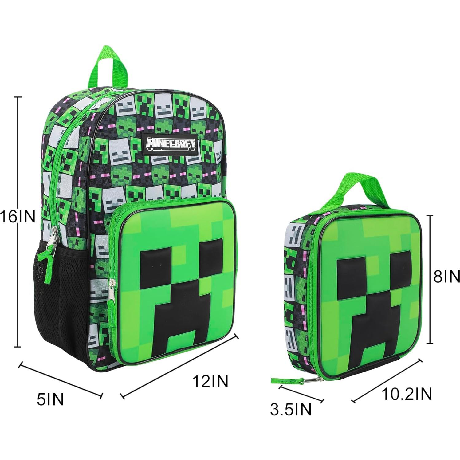 Set de Mochila y Caja de Almuerzo Minecraft Creeper 16"