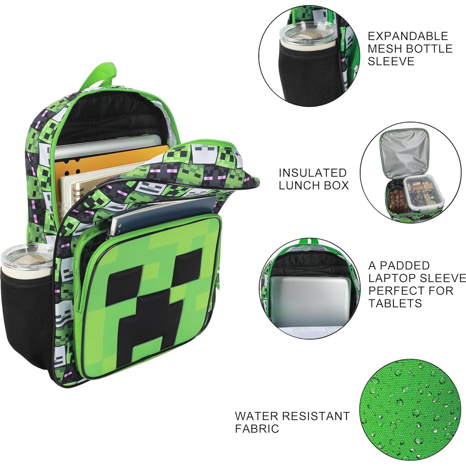 Set de Mochila y Caja de Almuerzo Minecraft Creeper 16"