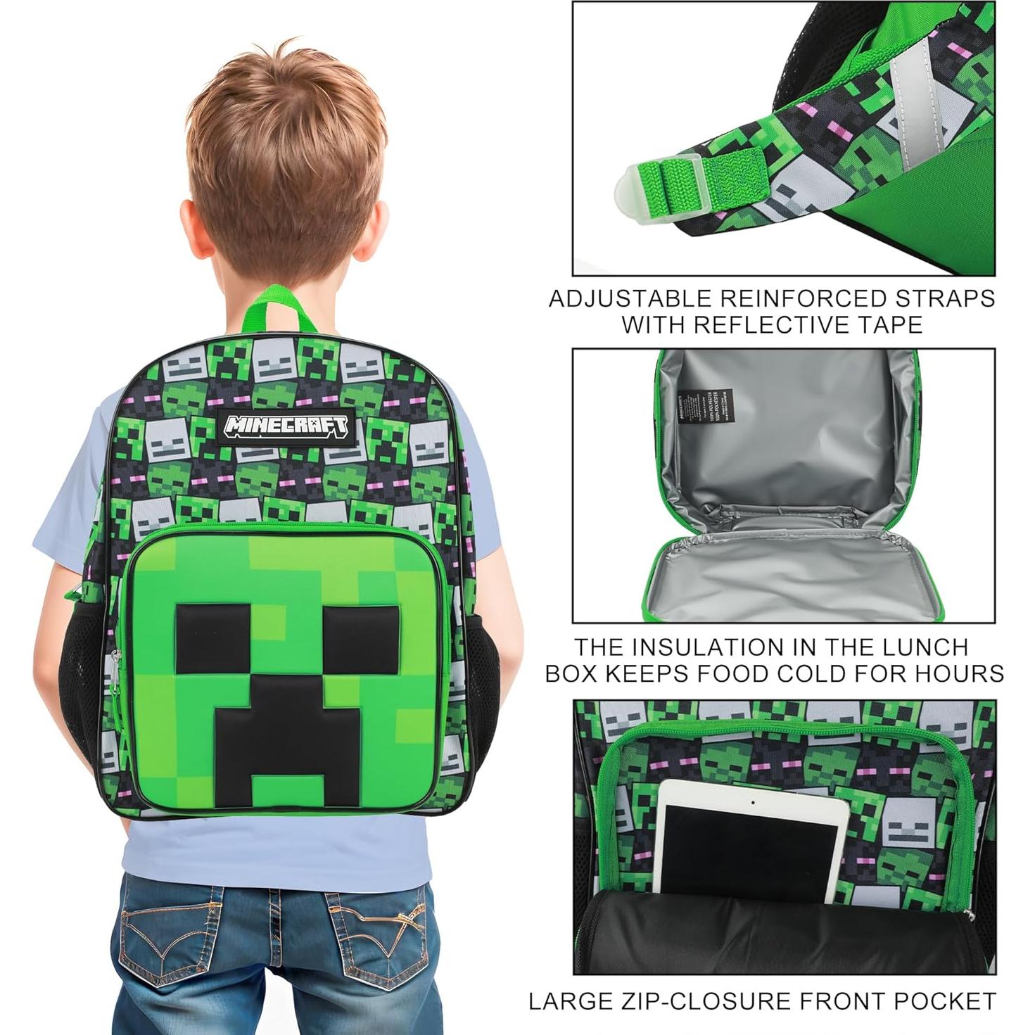 Set de Mochila y Caja de Almuerzo Minecraft Creeper 16"