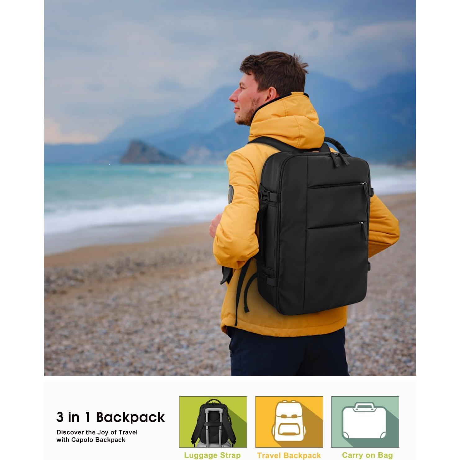 Mochila de Viaje Capolo 17" Impermeable Unisex 25L Negra