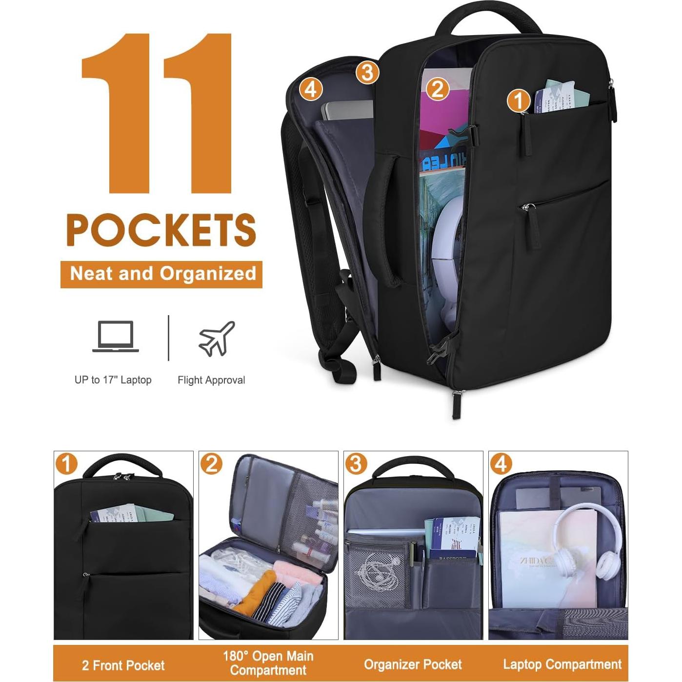 Mochila de Viaje Capolo 17" Impermeable Unisex 25L Negra