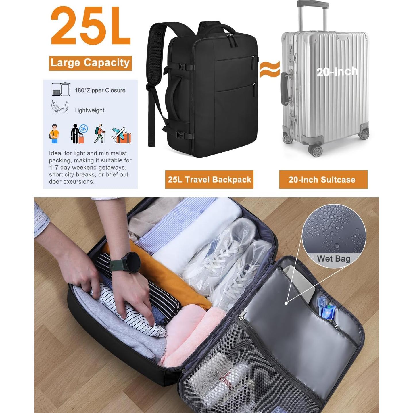 Mochila de Viaje Capolo 17" Impermeable Unisex 25L Negra