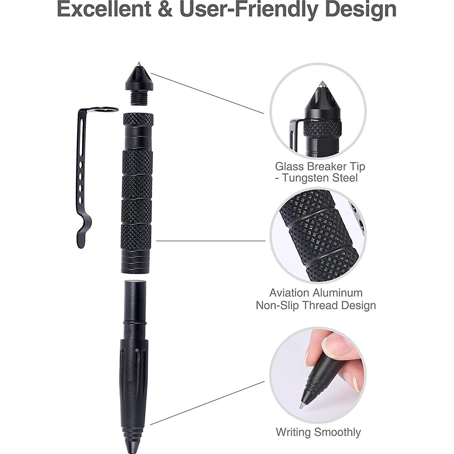 Bolígrafo Táctico Reizteko con Rompedor de Cristales - Set 3 Piezas
