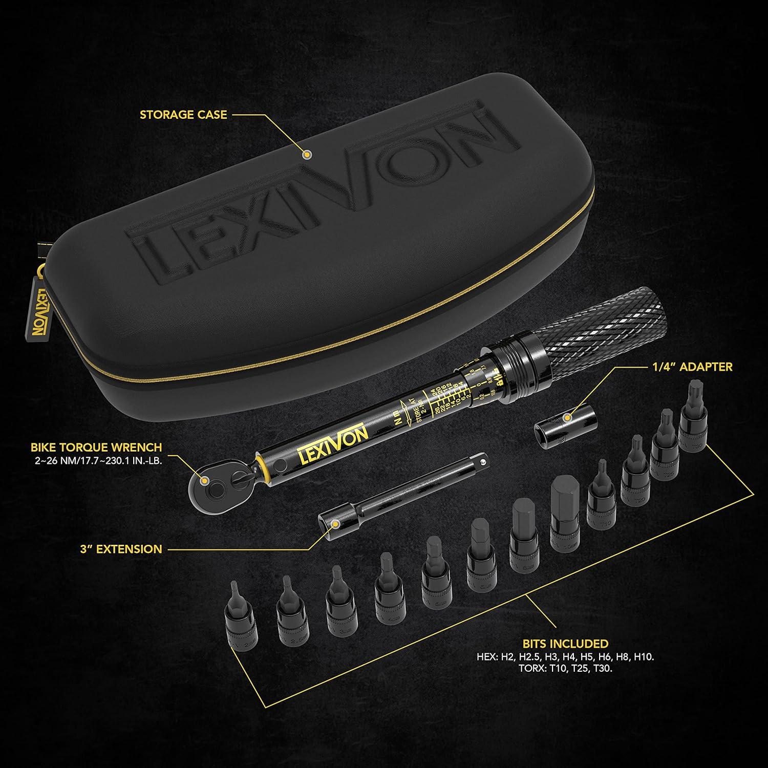 Kit de Llave de Par LEXIVON 1/4" 15 Piezas 2-26 Nm para Bicicletas