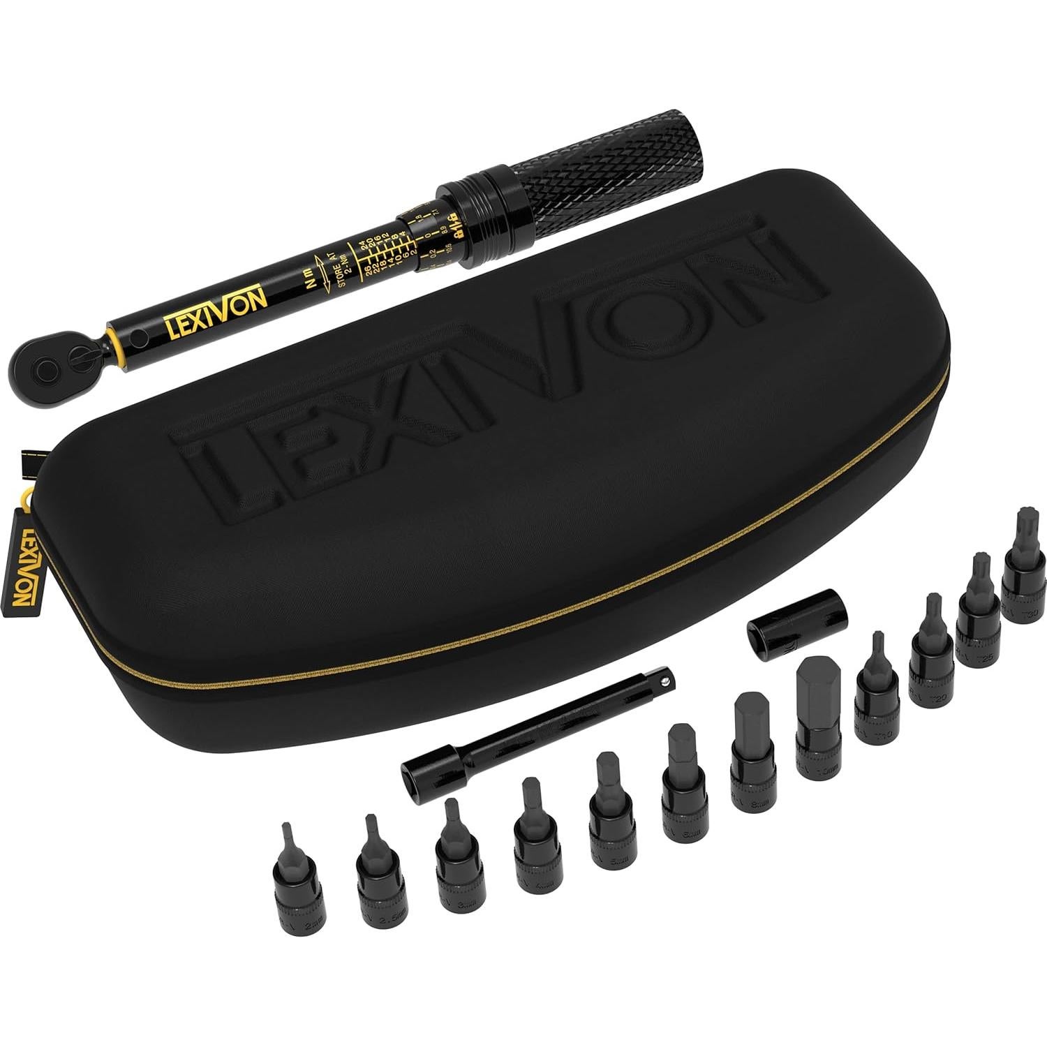 Kit de Llave de Par LEXIVON 1/4" 15 Piezas 2-26 Nm para Bicicletas