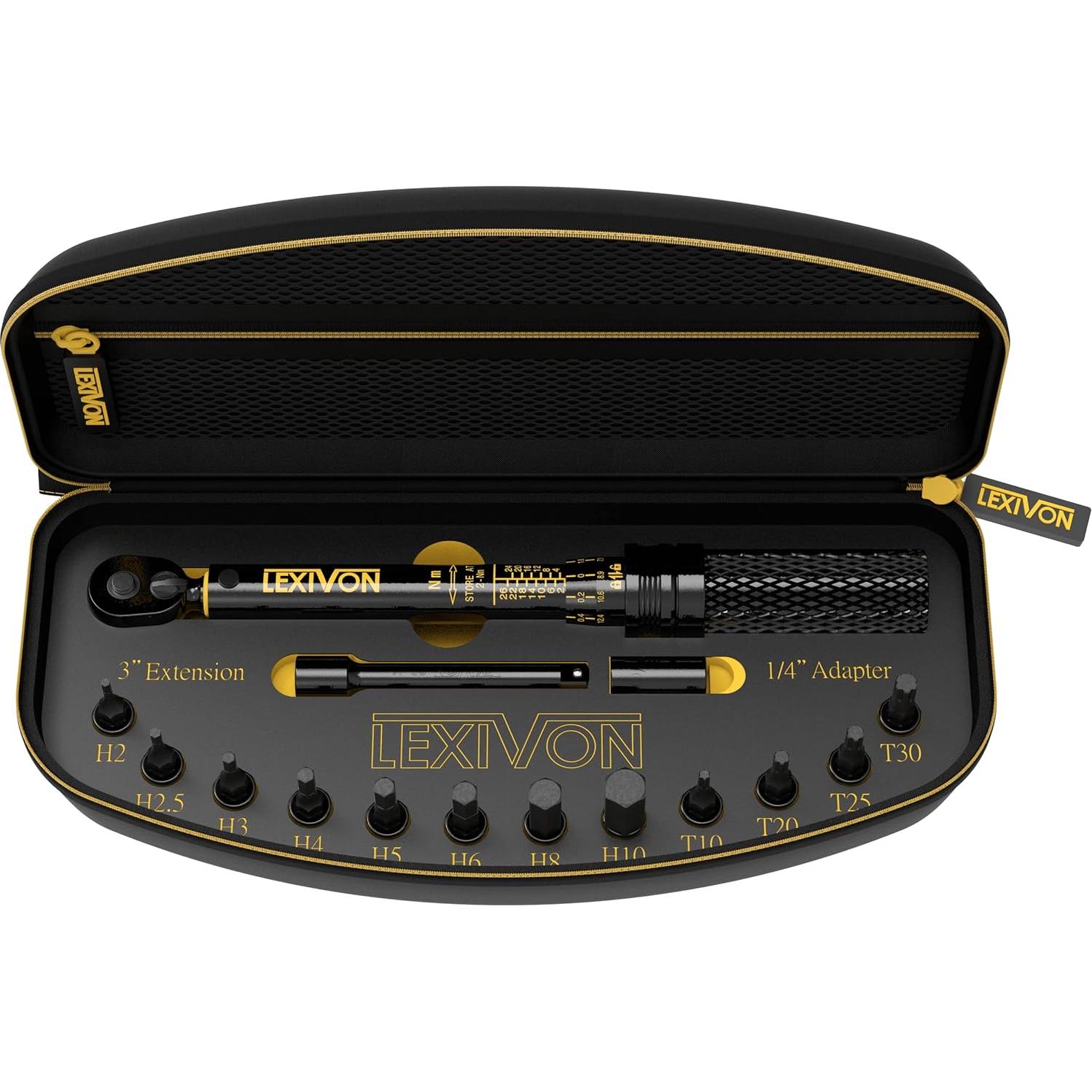 Kit de Llave de Par LEXIVON 1/4" 15 Piezas 2-26 Nm para Bicicletas