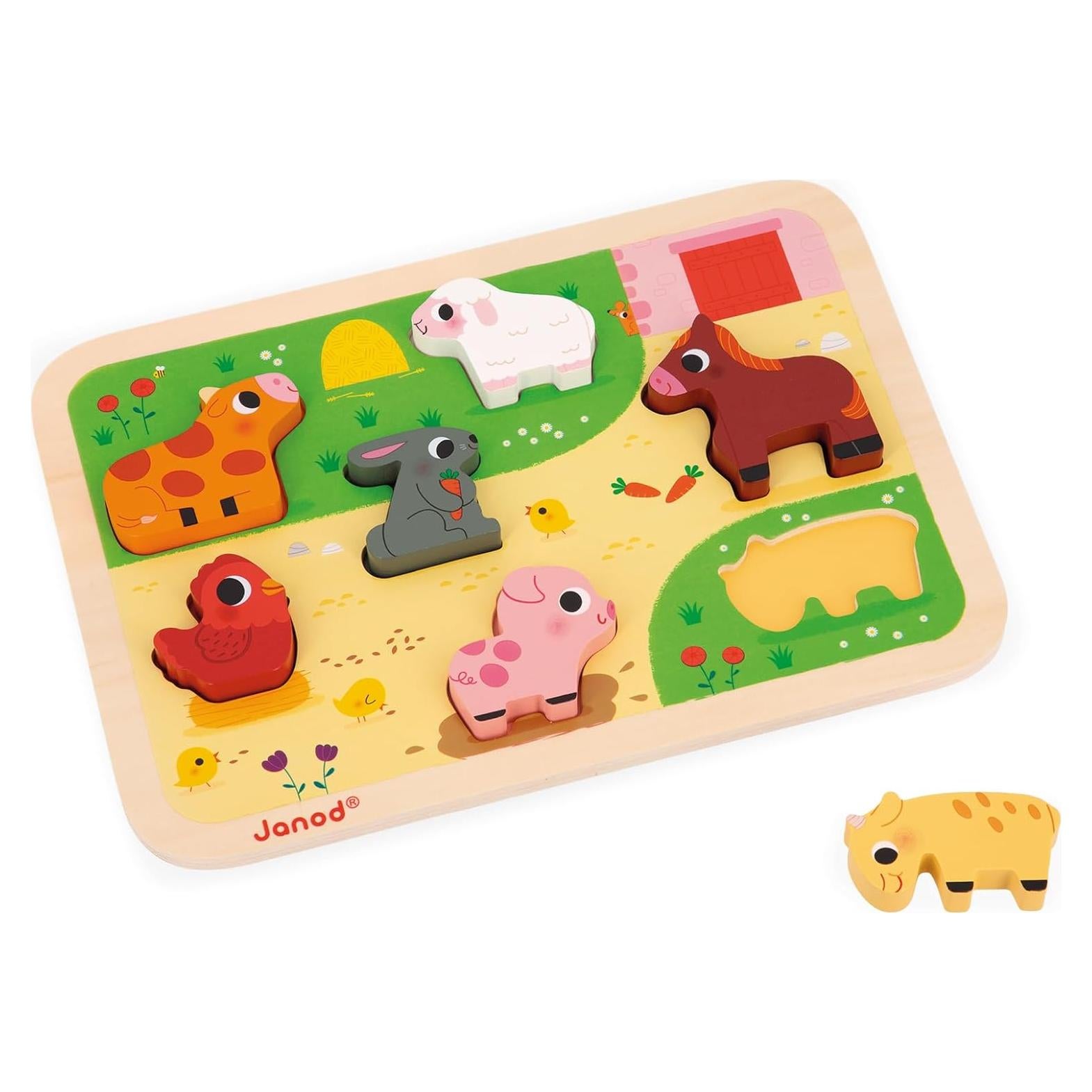 Rompecabezas Grueso Janod Granja 7 Piezas 30x21 cm