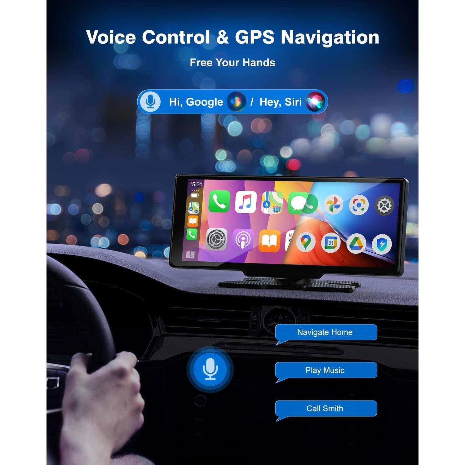 Car Play Screen with 4K Dash cam 10.26 Inch Compatible with Apple Carplay/Android Auto, Carplay Screen for Car 1080P Backup Camera GPS Navigation/Mirror Link/Voice Control