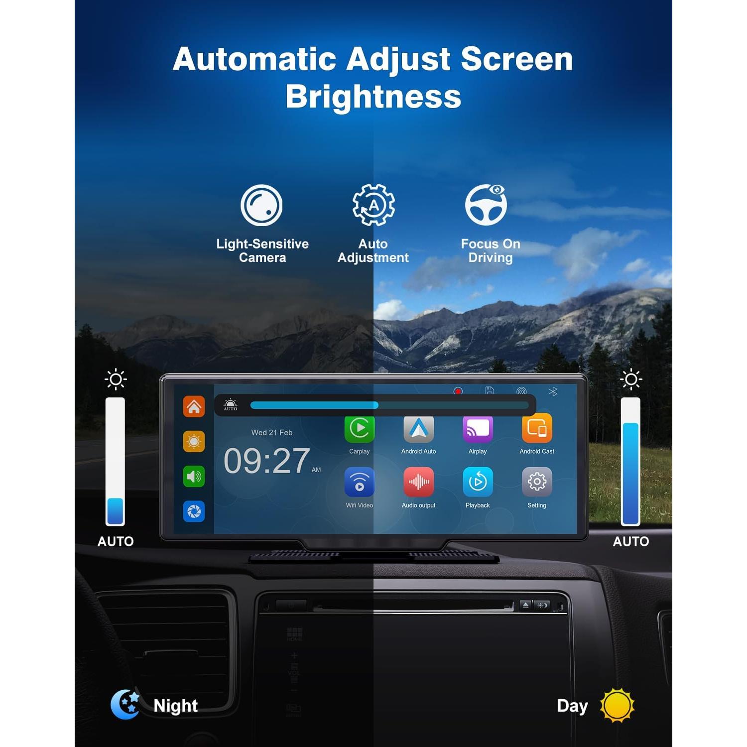 Car Play Screen with 4K Dash cam 10.26 Inch Compatible with Apple Carplay/Android Auto, Carplay Screen for Car 1080P Backup Camera GPS Navigation/Mirror Link/Voice Control