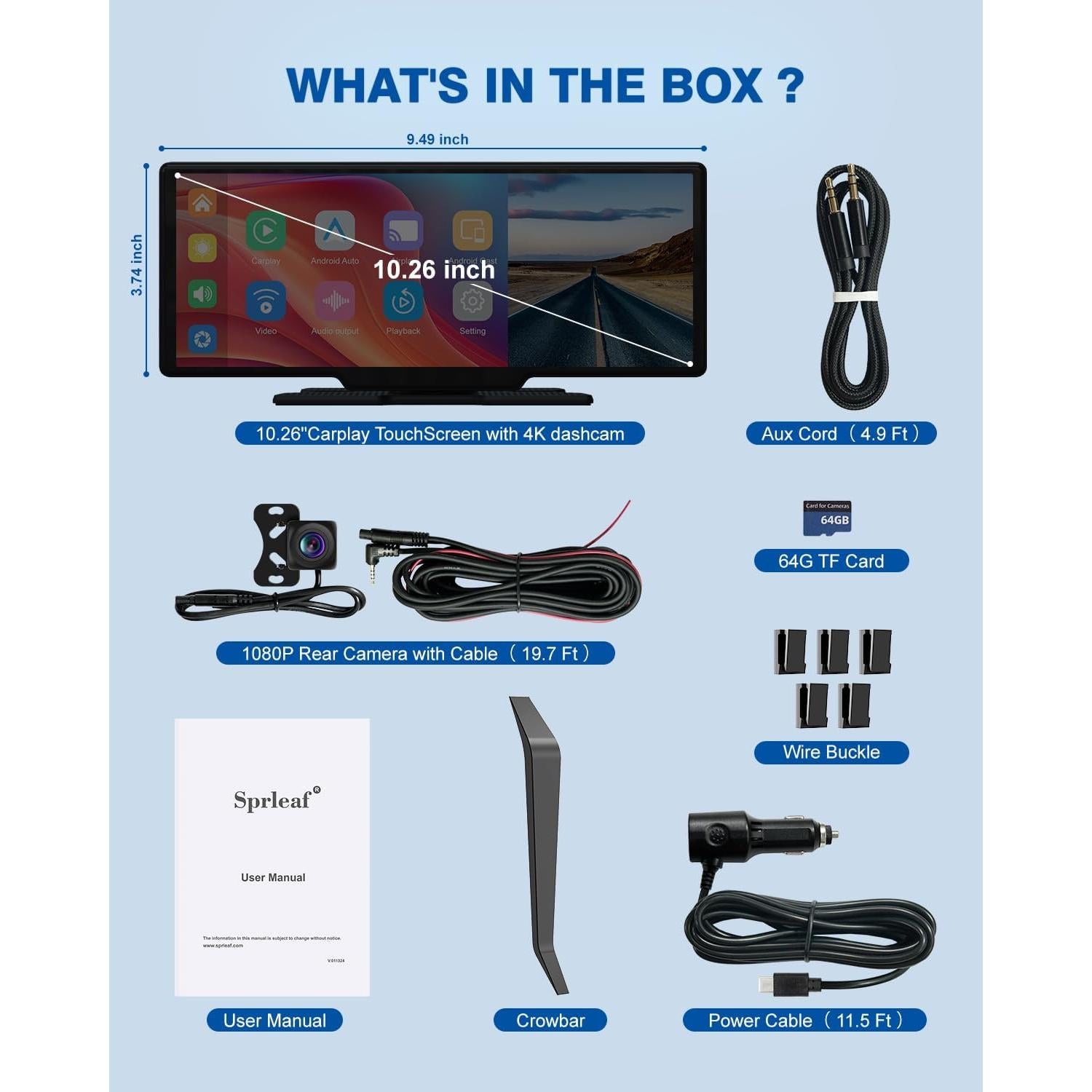 Car Play Screen with 4K Dash cam 10.26 Inch Compatible with Apple Carplay/Android Auto, Carplay Screen for Car 1080P Backup Camera GPS Navigation/Mirror Link/Voice Control