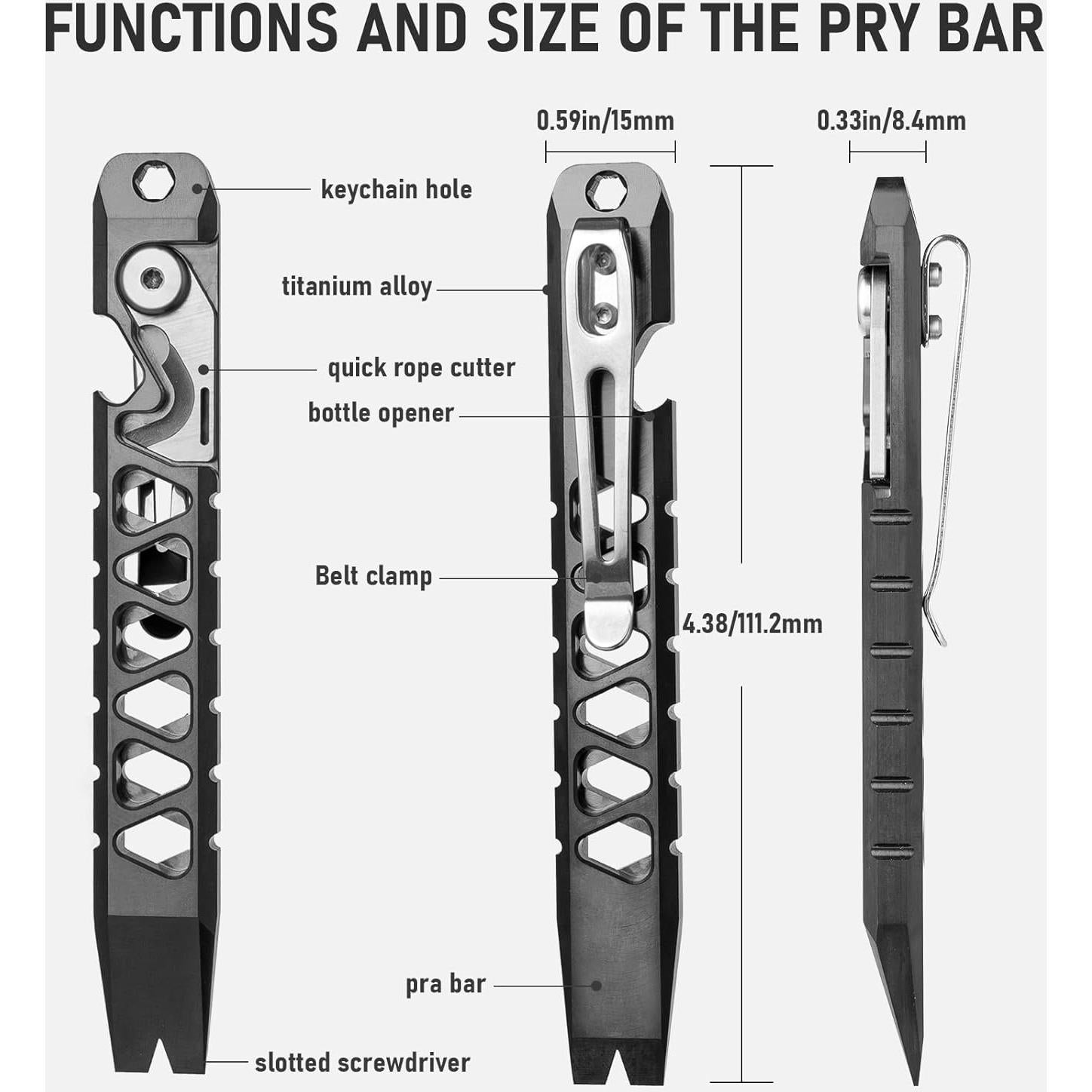 Barra de palanca EDC TISUR de titanio, 11.1 cm, herramienta multitool