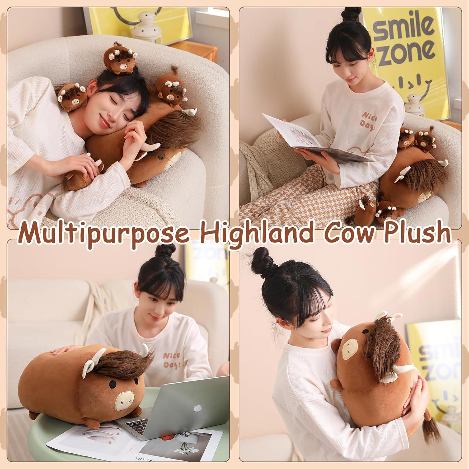 Peluches SQEQE Vaca de Tierras Altas con 4 Terneros