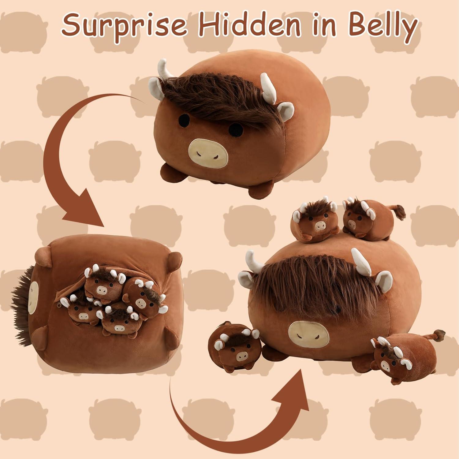 Peluches SQEQE Vaca de Tierras Altas con 4 Terneros