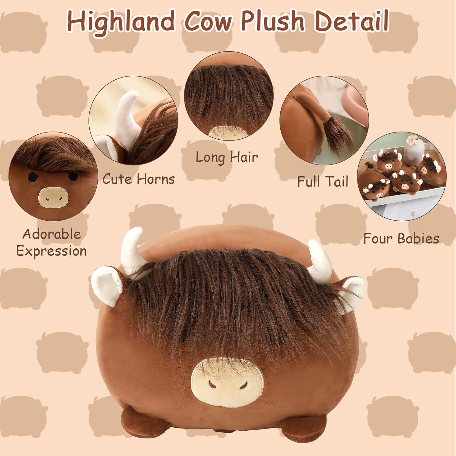 Peluches SQEQE Vaca de Tierras Altas con 4 Terneros