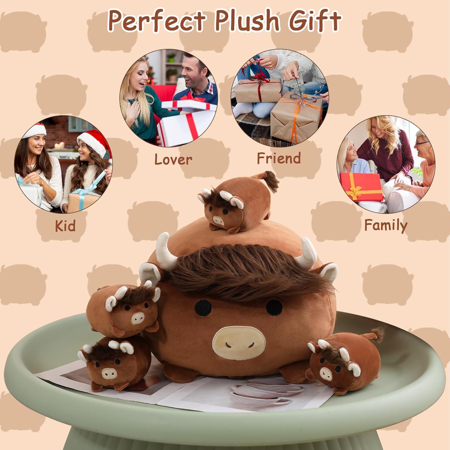 Peluches SQEQE Vaca de Tierras Altas con 4 Terneros