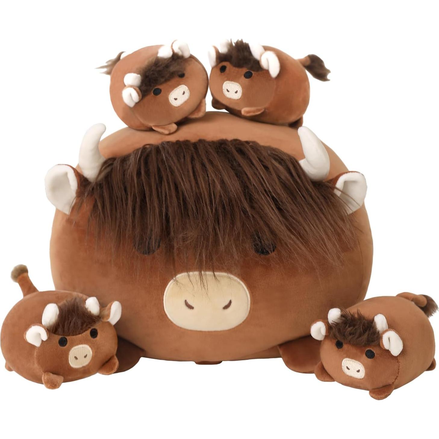 Peluches SQEQE Vaca de Tierras Altas con 4 Terneros