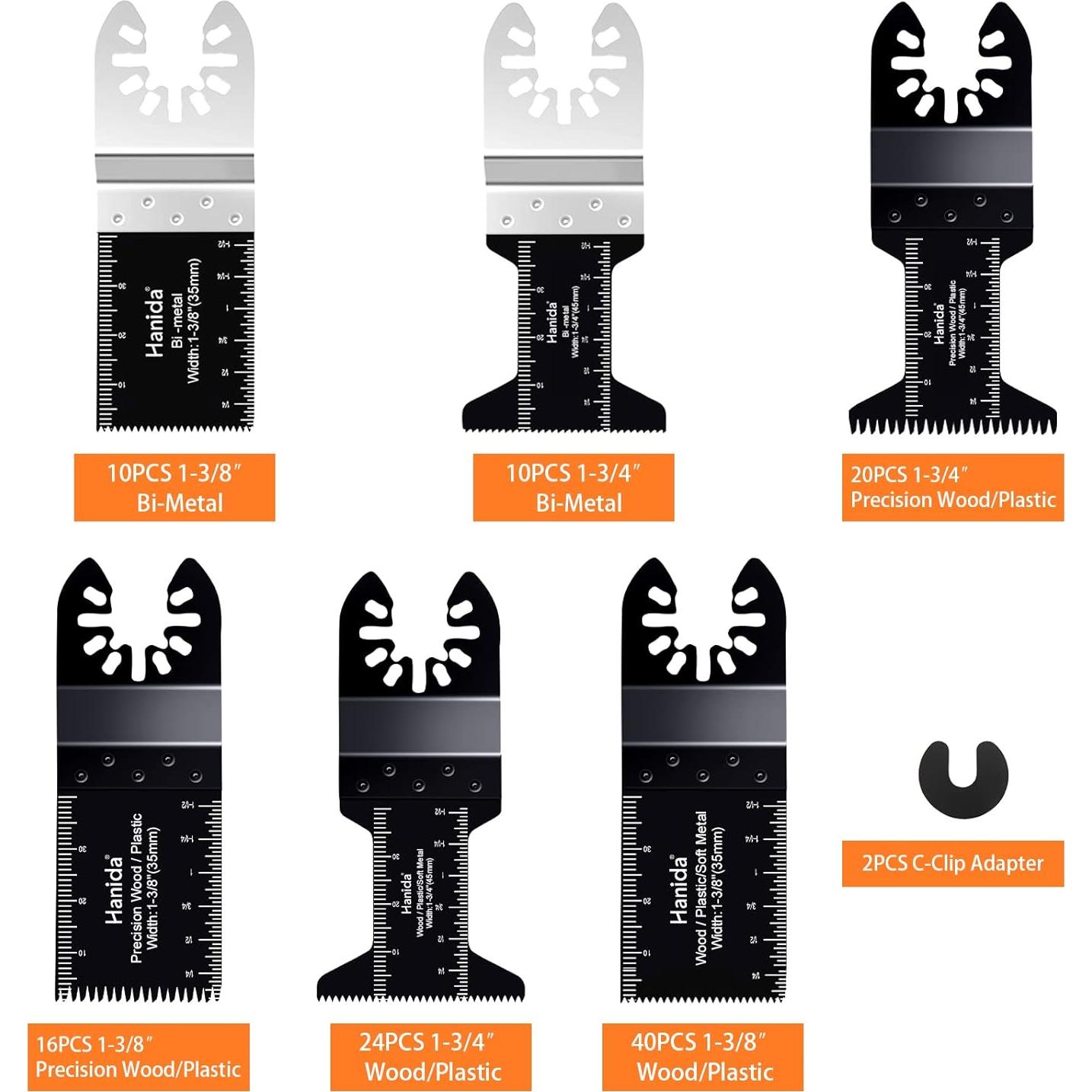 Kit de 122 Cuchillas de Sierra Oscilante Hanida para Madera y Metal