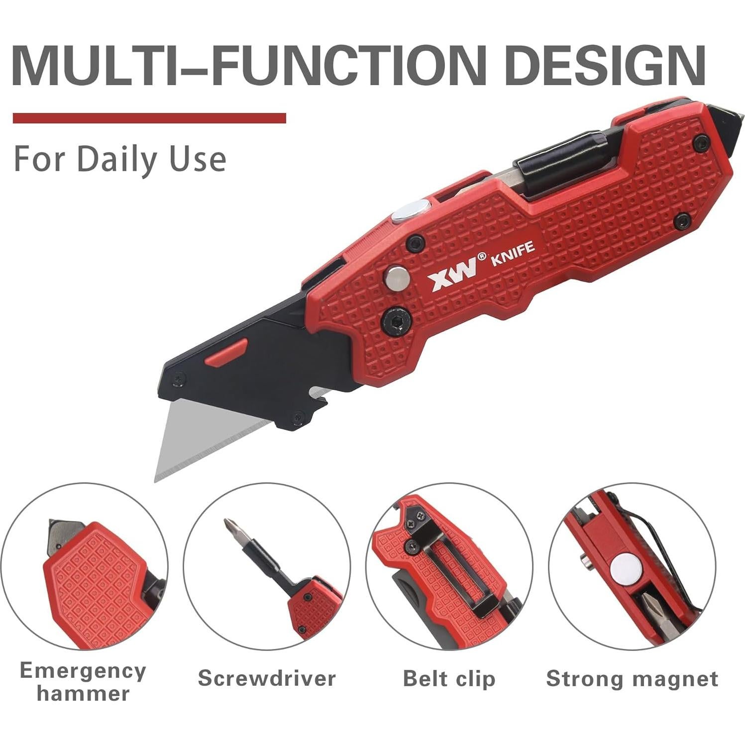 Cuchillo Utility Plegable XW 5-en-1 con Destornillador Rojo/Negro