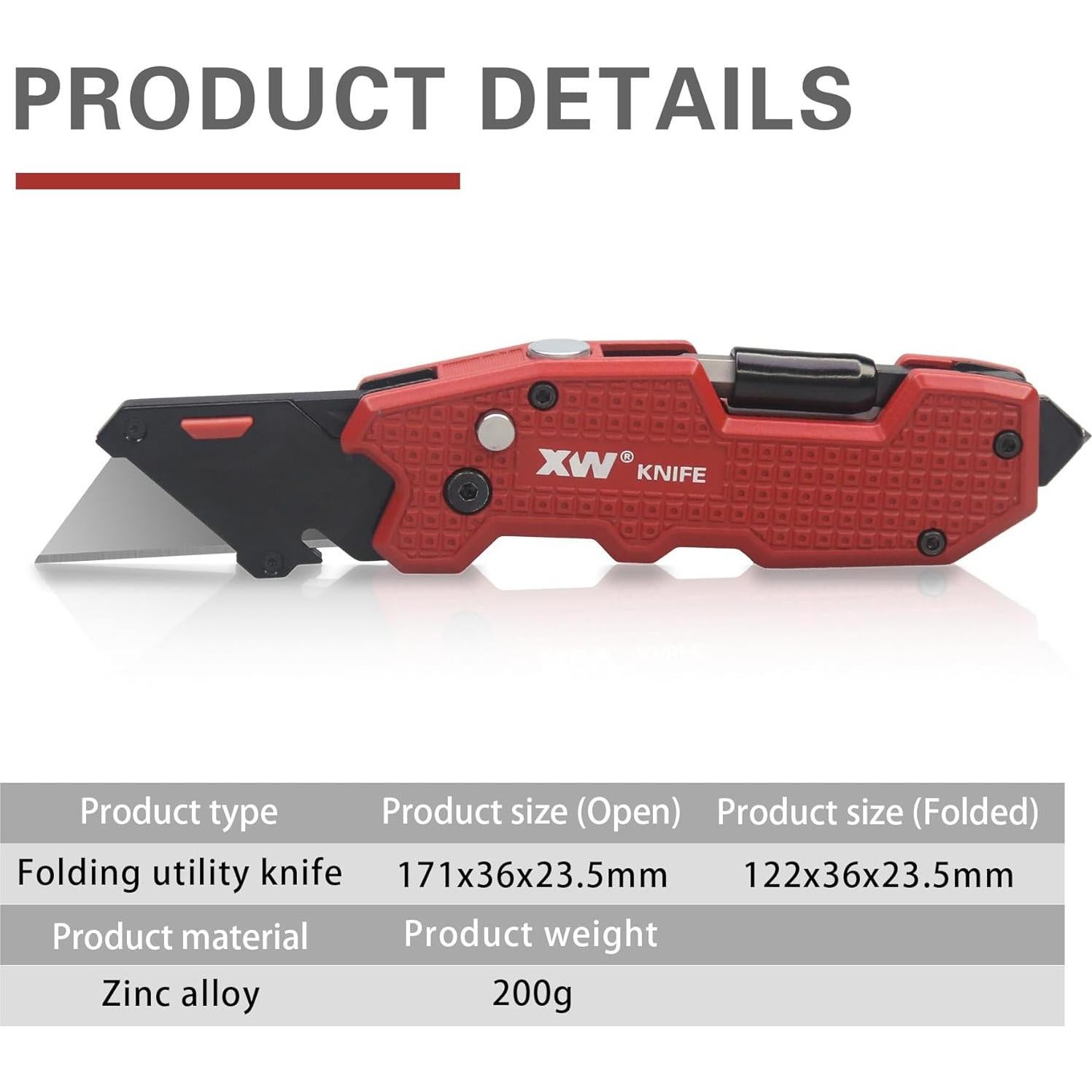 Cuchillo Utility Plegable XW 5-en-1 con Destornillador Rojo/Negro