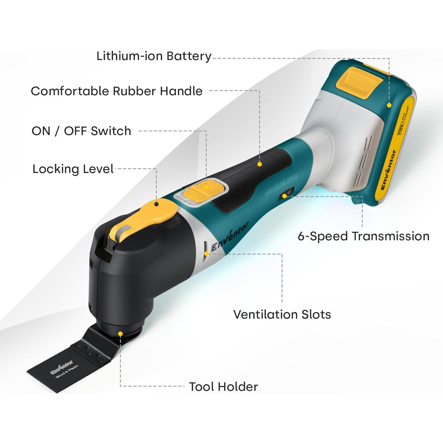 Herramienta Oscilante Inalámbrica Enventor 20V con 28 Accesorios