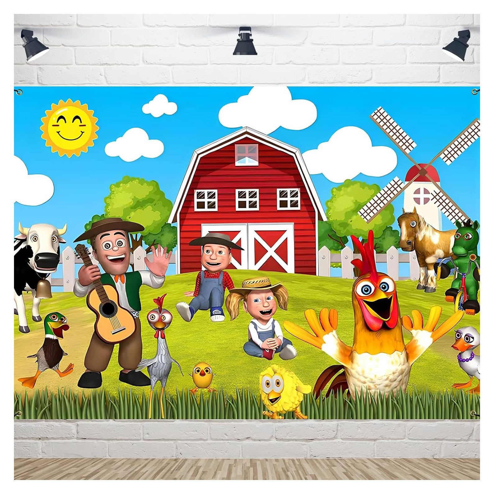 Fondo de Fiesta Infantil Animales de Granja YRIOWMI 210x150 cm