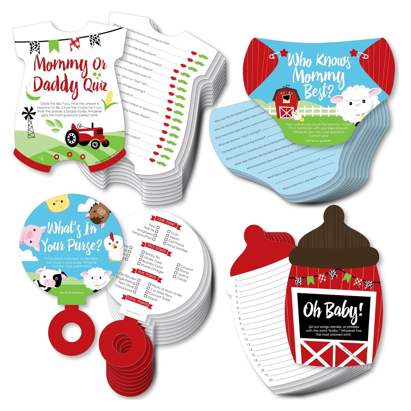 Juegos de Baby Shower Granja - 4 Juegos + 40 Tarjetas