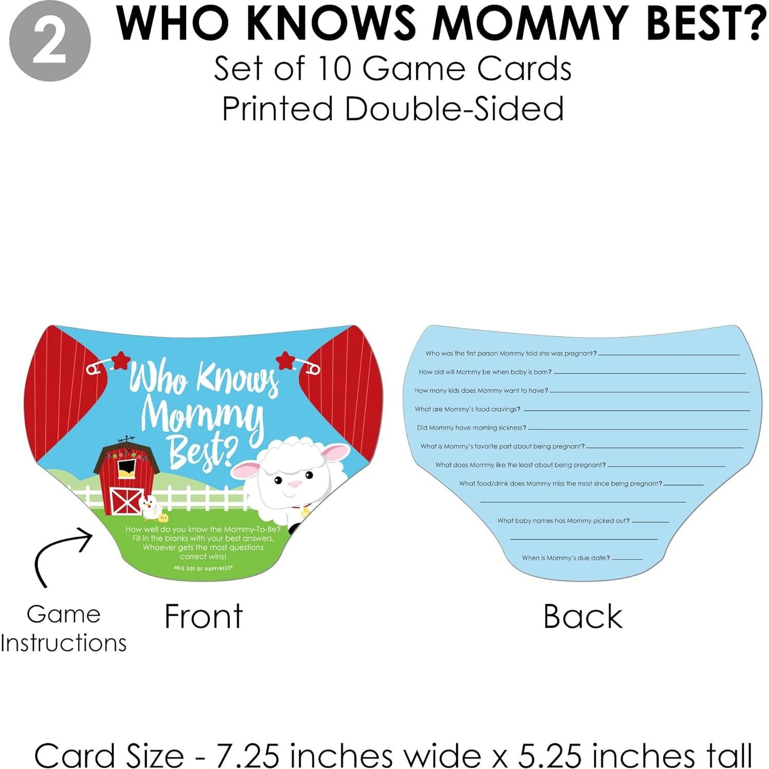 Juegos de Baby Shower Granja - 4 Juegos + 40 Tarjetas