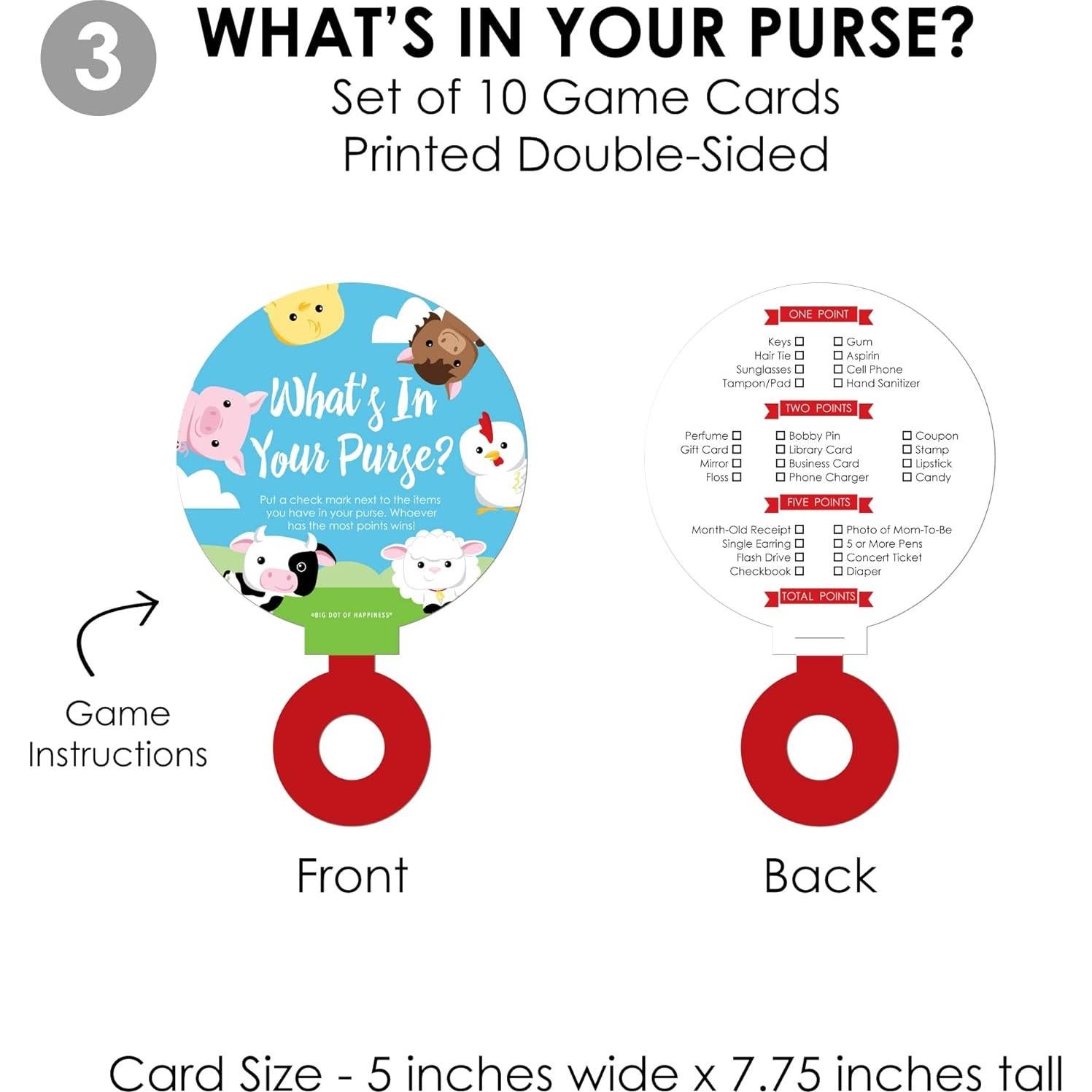 Juegos de Baby Shower Granja - 4 Juegos + 40 Tarjetas