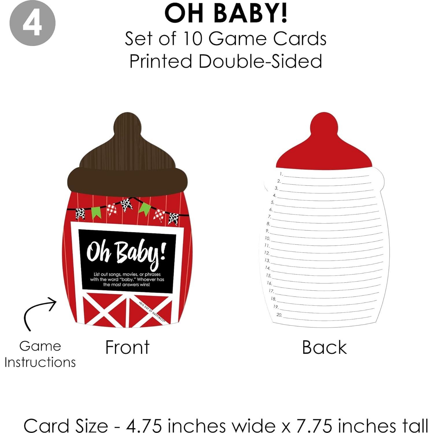 Juegos de Baby Shower Granja - 4 Juegos + 40 Tarjetas