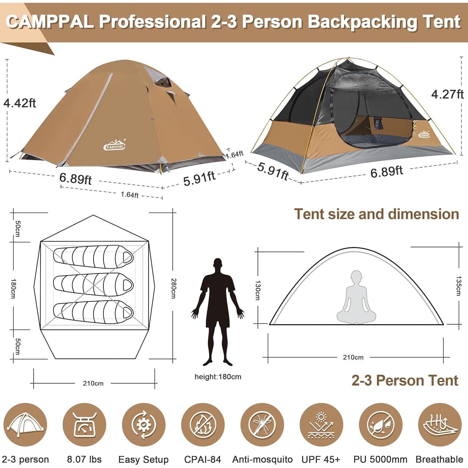 Tienda Camping Camppal 3 Personas Impermeable 4 Estaciones