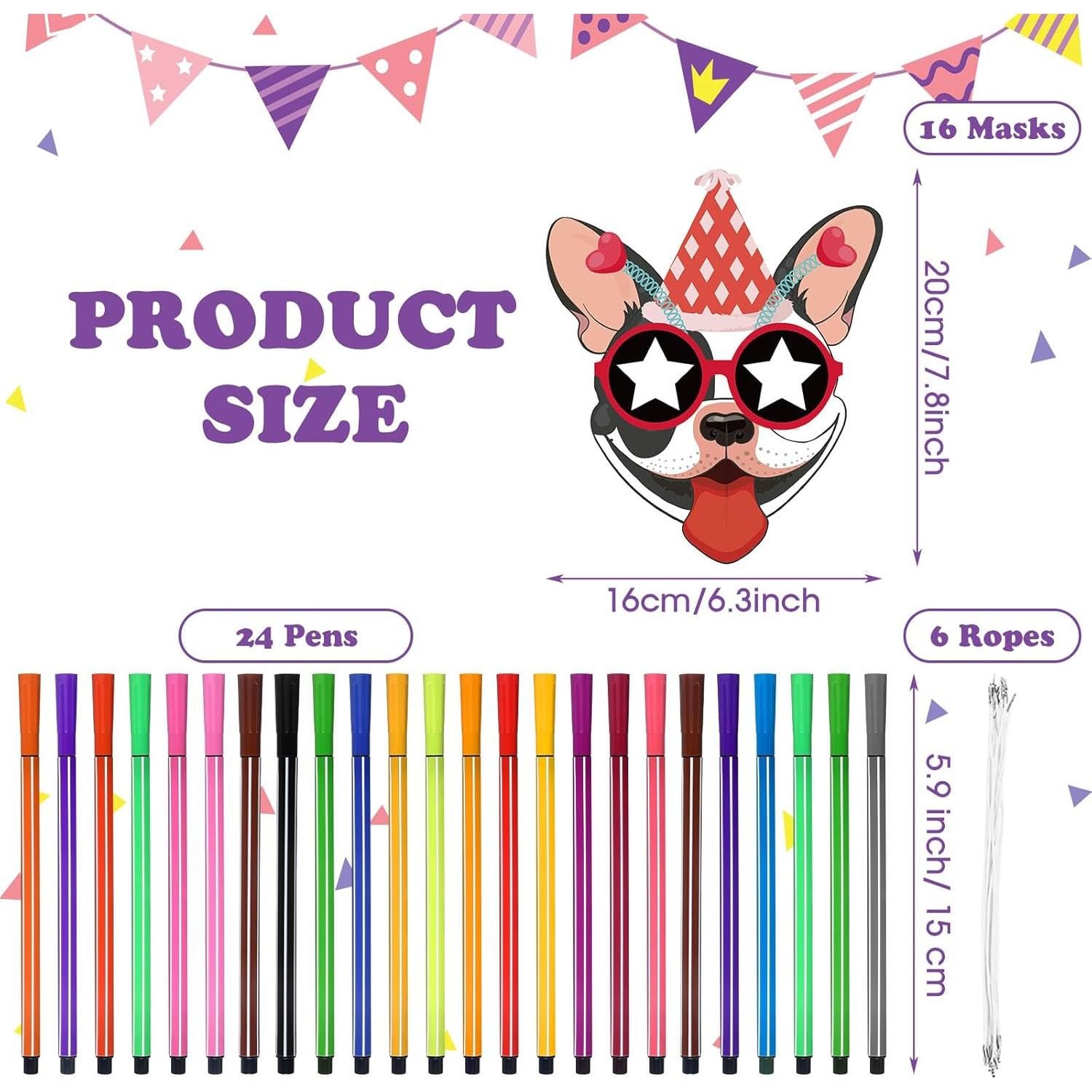 Set de 16 Máscaras de Animales Lenwen para Colorear