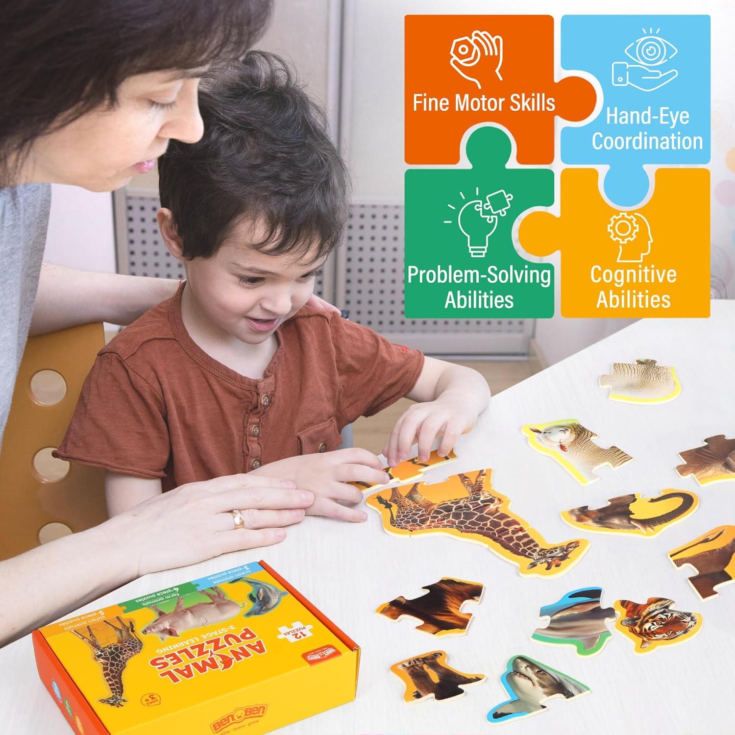 Puzzles BenBen para Niños 12 Animales 48 Piezas Educativos