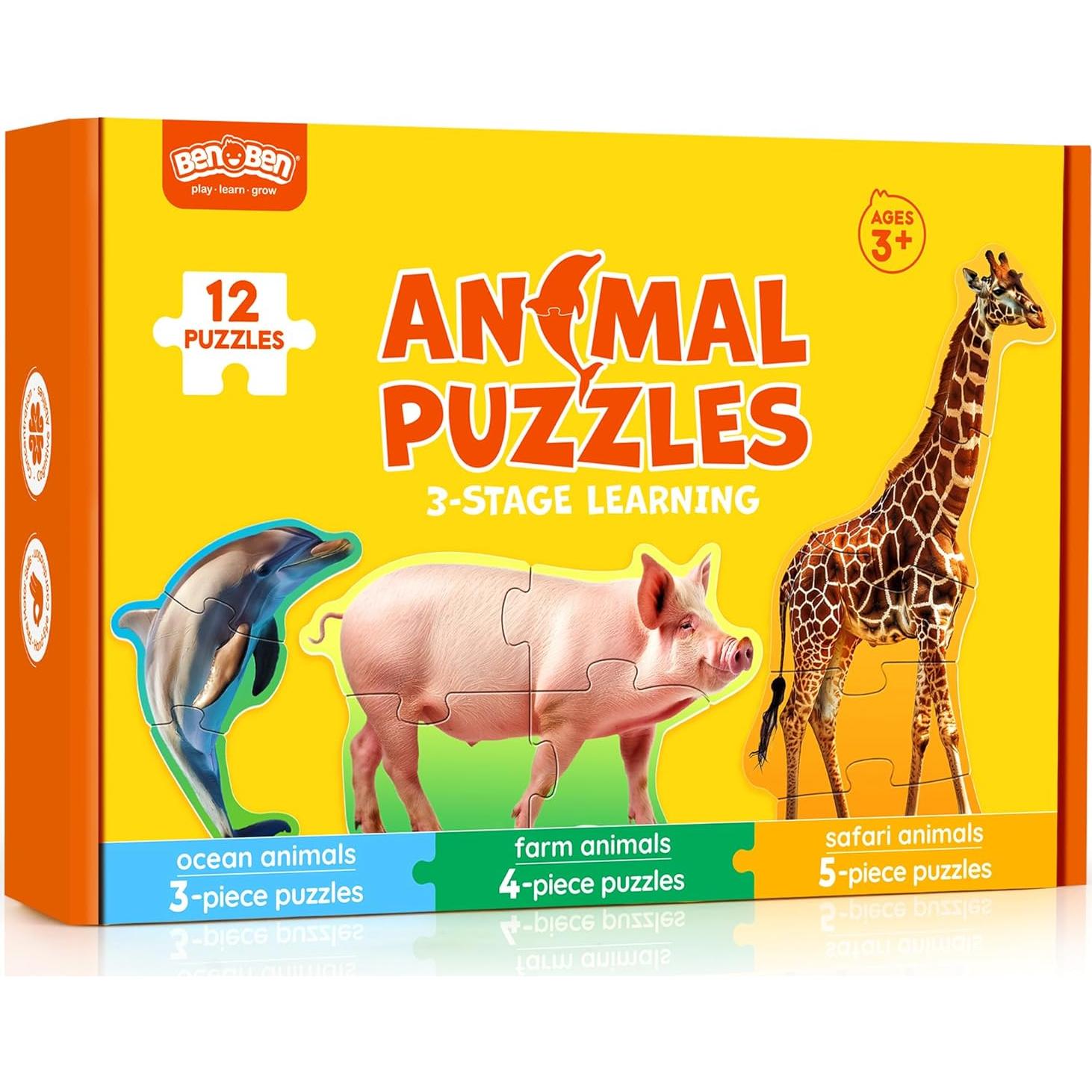 Puzzles BenBen para Niños 12 Animales 48 Piezas Educativos