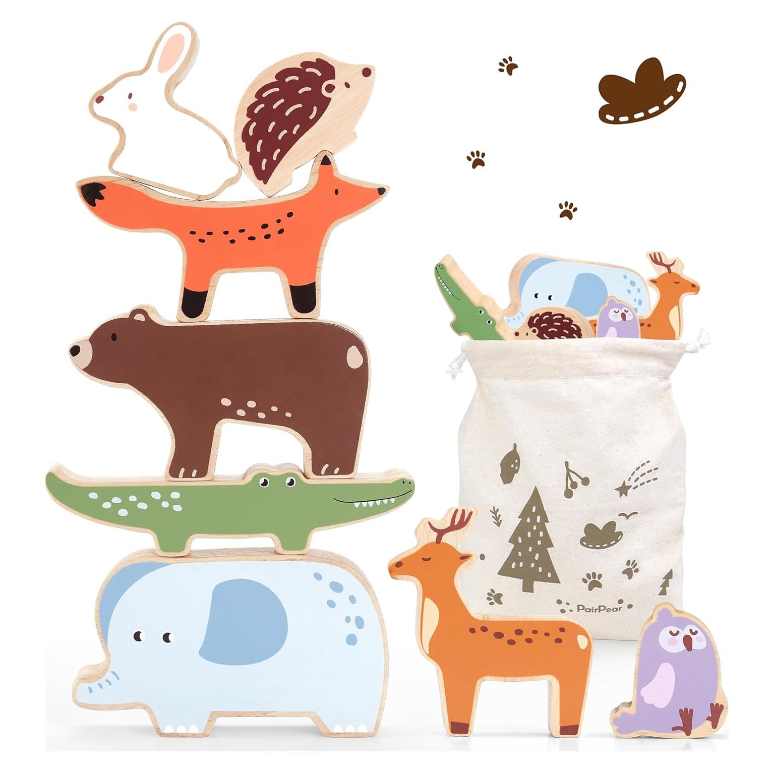 Juguete de Apilamiento de Madera PairPear 9 Animales 18 meses+