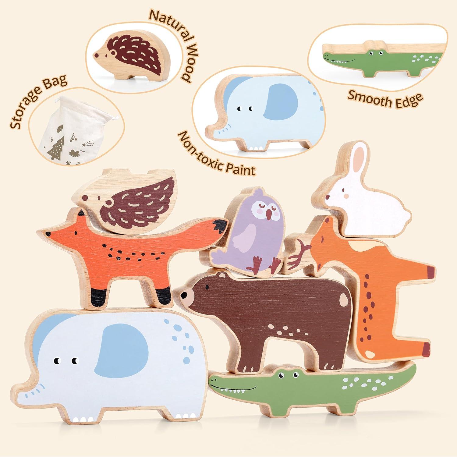 Juguete de Apilamiento de Madera PairPear 9 Animales 18 meses+