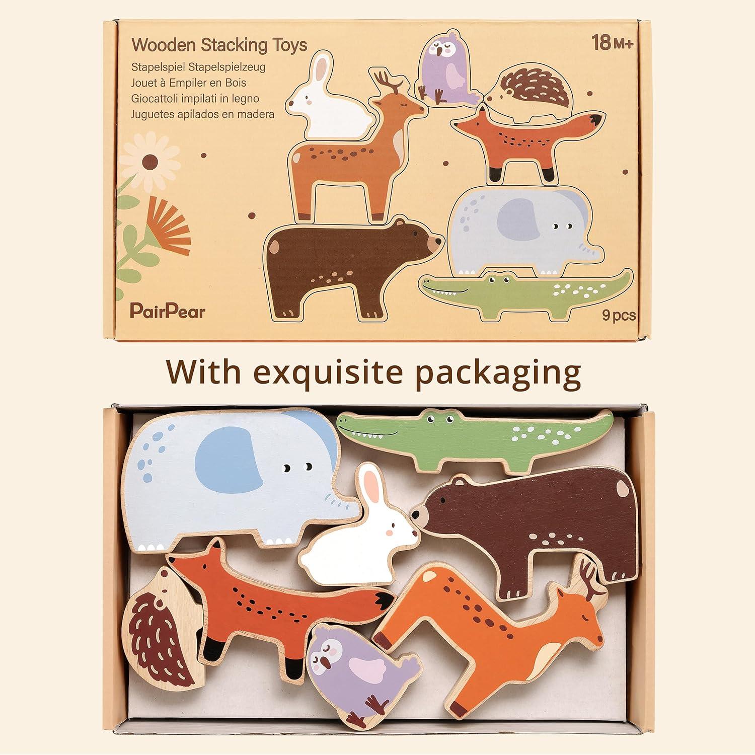 Juguete de Apilamiento de Madera PairPear 9 Animales 18 meses+
