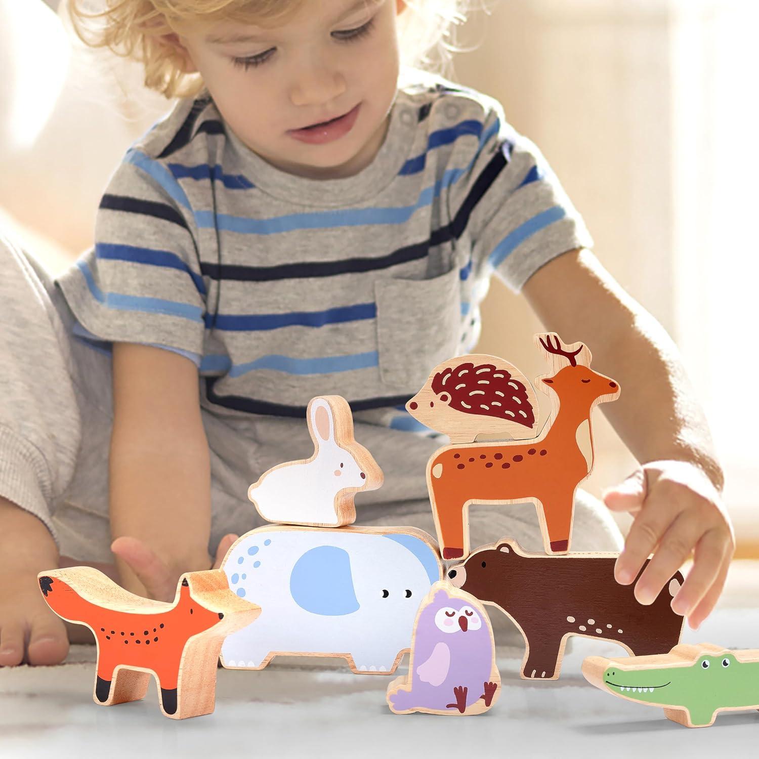 Juguete de Apilamiento de Madera PairPear 9 Animales 18 meses+