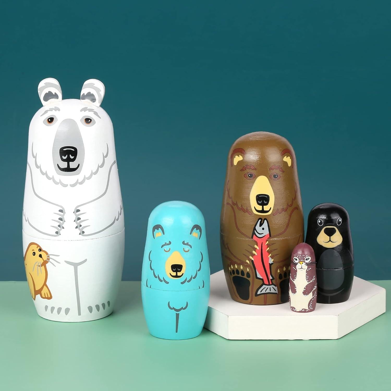 Muñecas Rusas Yoption 5 Piezas de Ositos de Madera