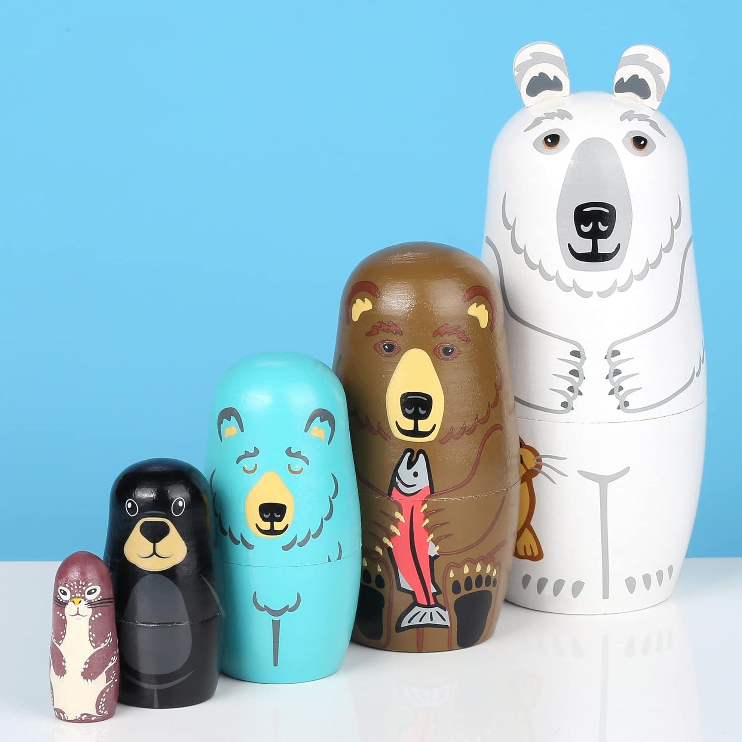 Muñecas Rusas Yoption 5 Piezas de Ositos de Madera