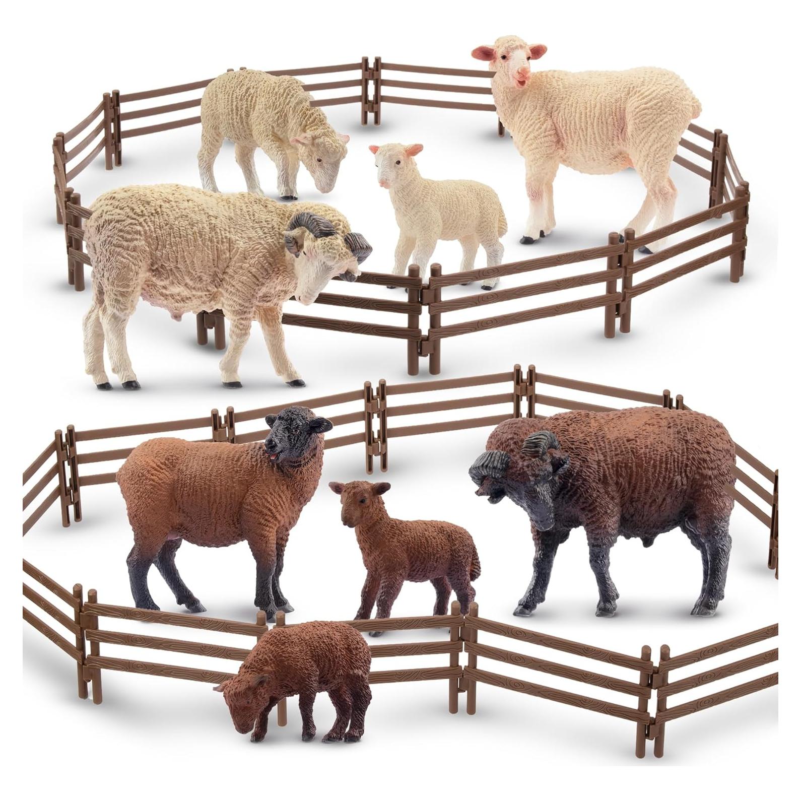 Toymany Set 32PCS Ovejas de Granja y Cercas Plásticas