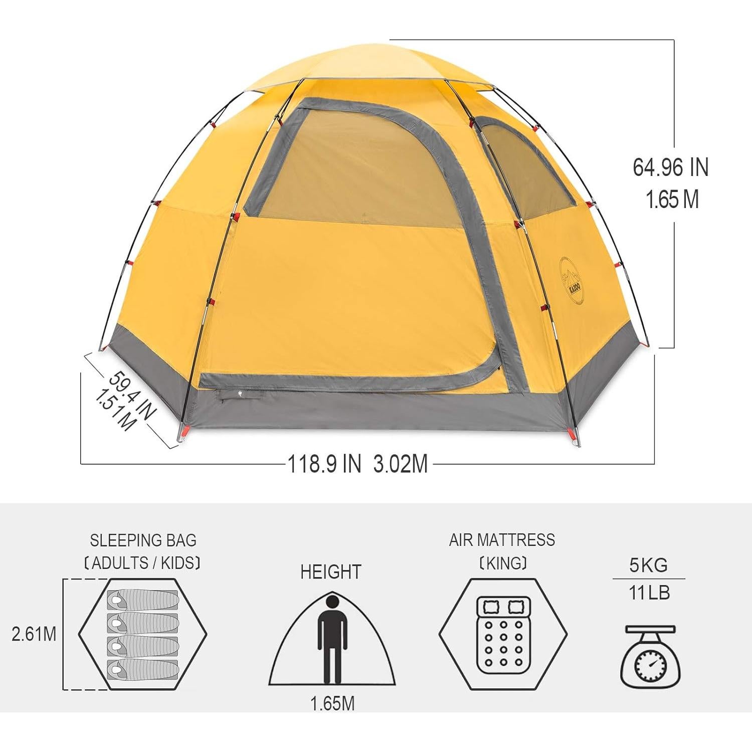 Carpa KAZOO Mercury para 4 Personas Impermeable
