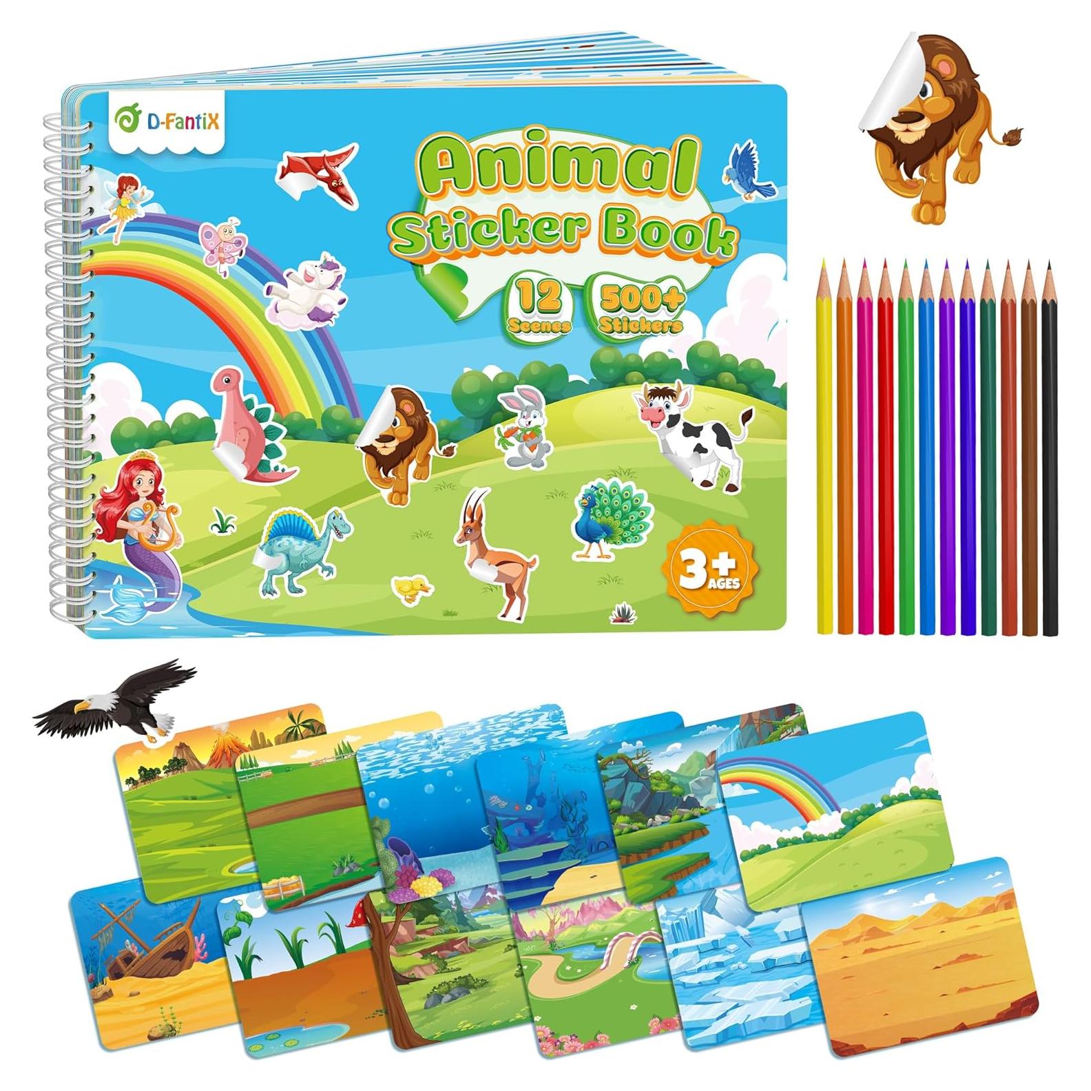 Libro de Stickers D-FantiX para Niños 3-8 Años, 500+ Stickers