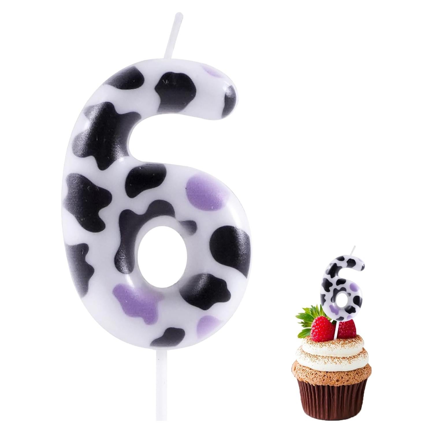 Vela de Cumpleaños Vaca Rosa 6 para Pastel de Fiesta