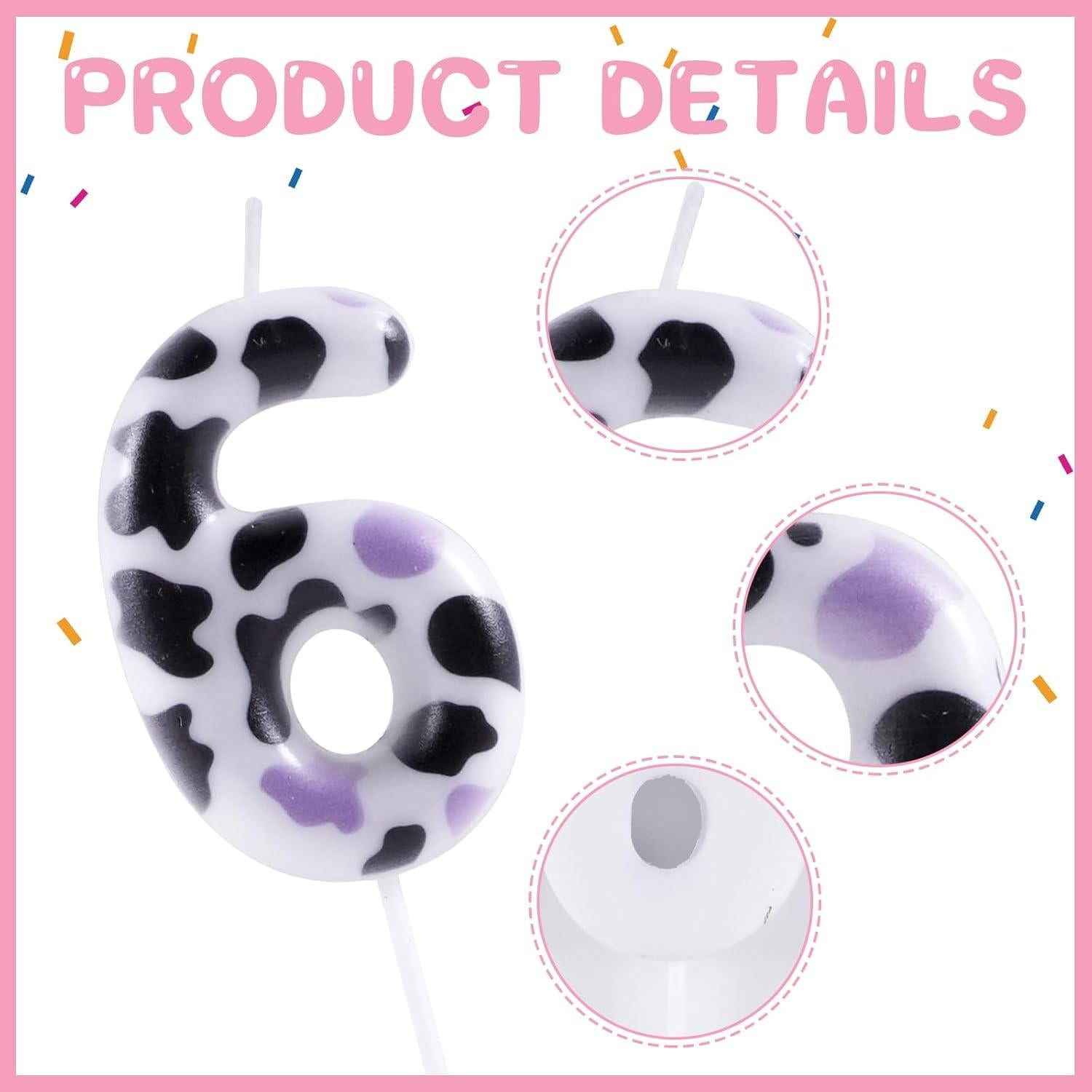 Vela de Cumpleaños Vaca Rosa 6 para Pastel de Fiesta