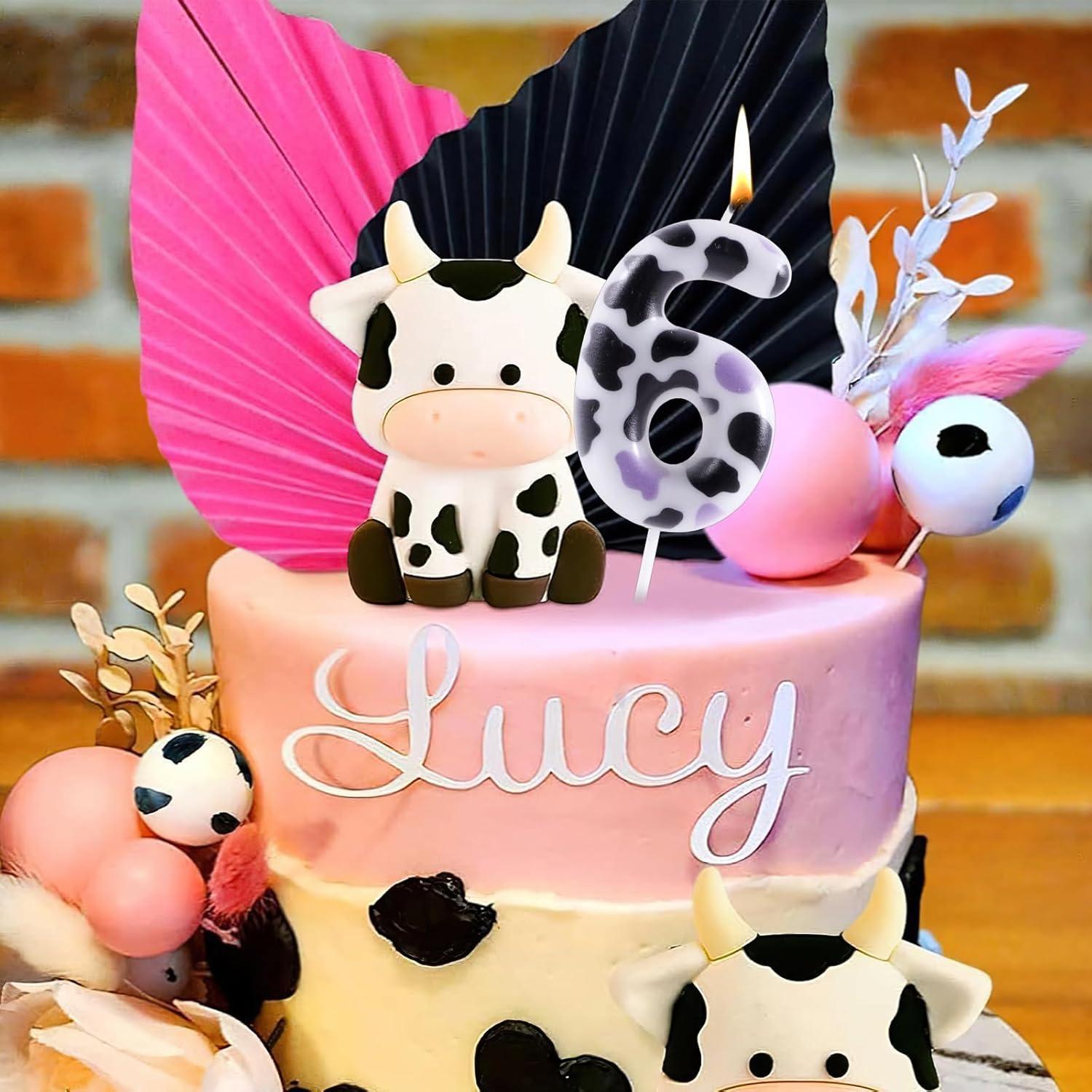 Vela de Cumpleaños Vaca Rosa 6 para Pastel de Fiesta