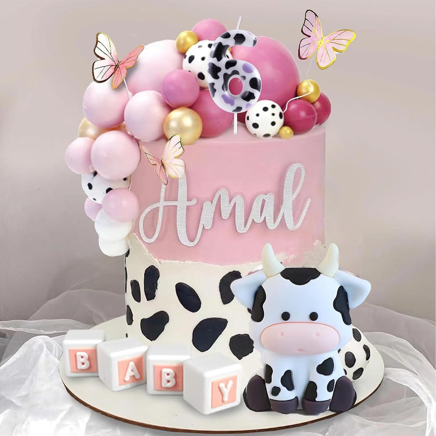 Vela de Cumpleaños Vaca Rosa 6 para Pastel de Fiesta