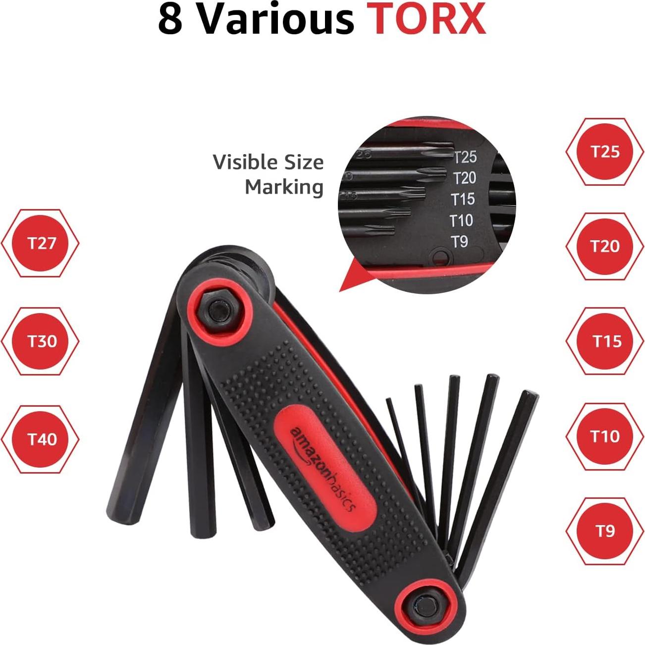 Juego de Llaves Hexagonales Plegables Amazon Basics, 3 Piezas