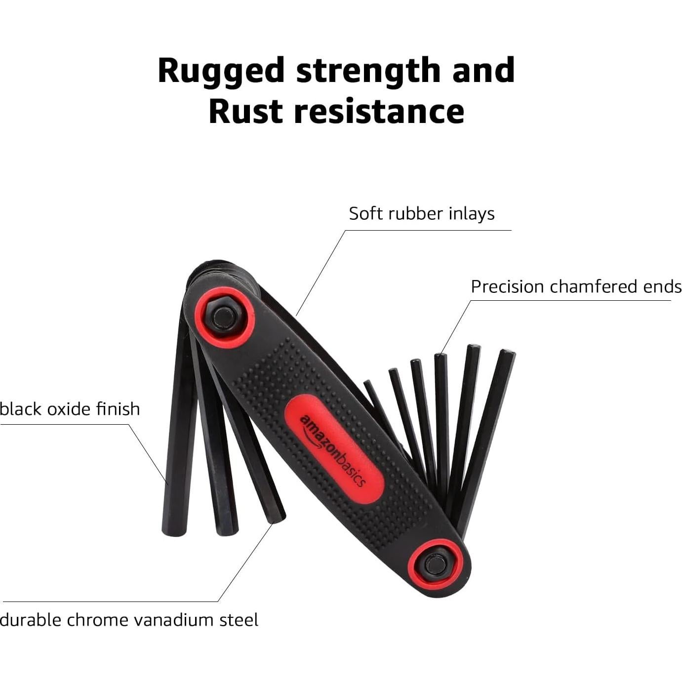 Juego de Llaves Hexagonales Plegables Amazon Basics, 3 Piezas